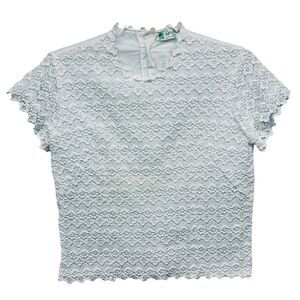 Vintage Irish Linen Lace Blouse Womens XS Small Pin-Up Crochet Royalty Handmade